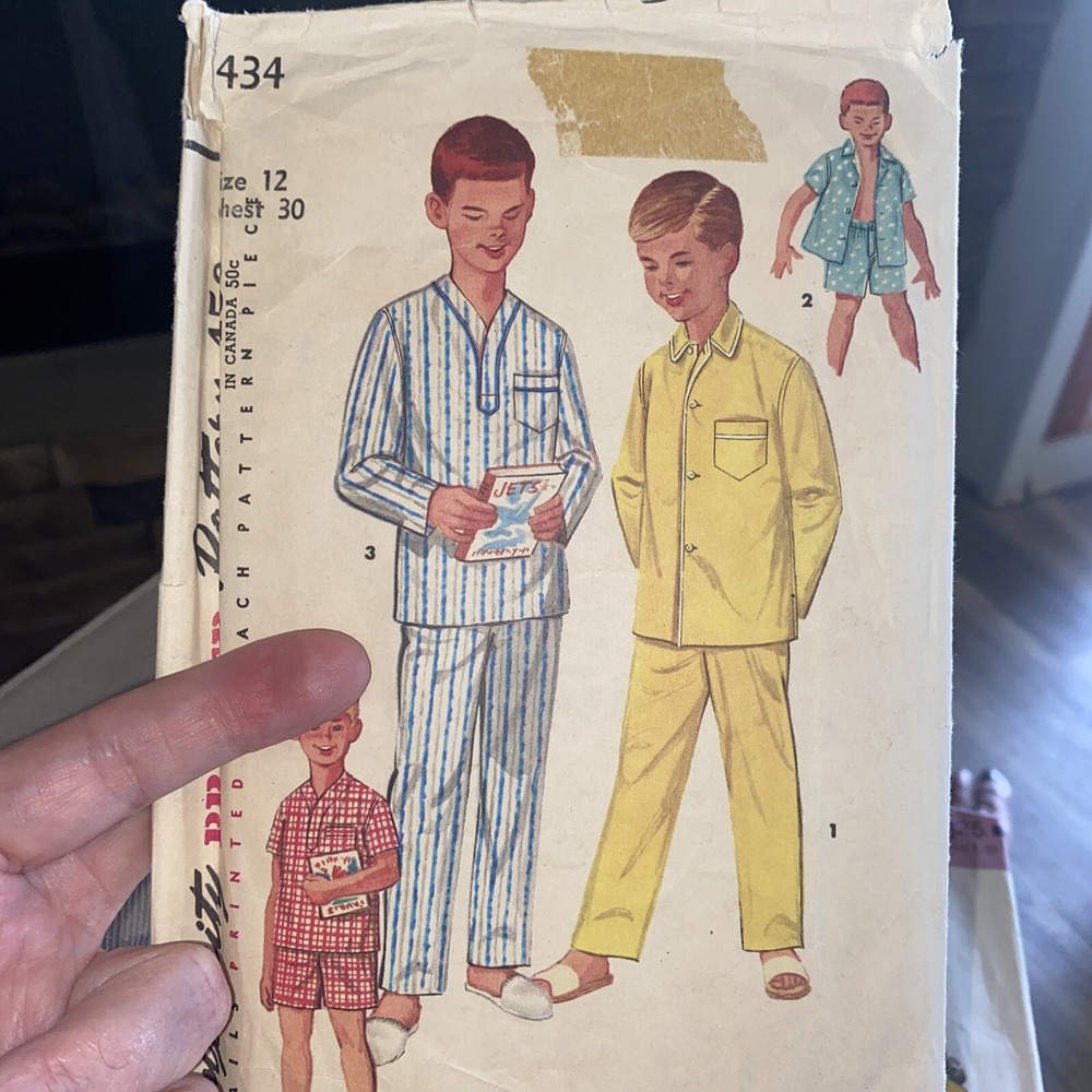 Vintage 1960s Simplicity 1434 Boys Pajama Sewing Pattern Size 12 Cut Complete